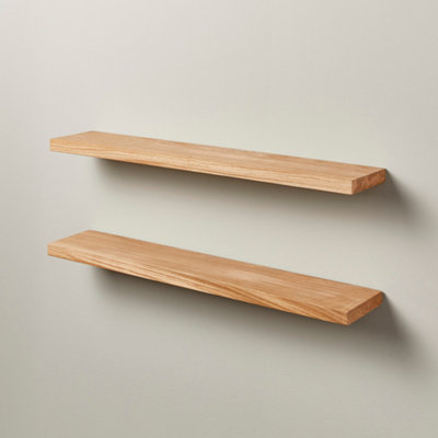 Off the Grain Oak Floating Shelf made From Solid Oak -40cm (L)  Wall Mounted Rustic Wooden Shelves - Pack of 2
