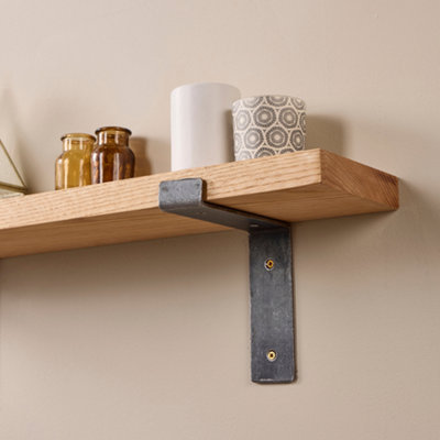 Off the Grain Oak Shelf with Brackets - 140cm Wooden Rustic Shelf with ...
