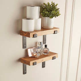 Off the Grain Rustic Wooden Shelves with Brackets - Pack of 2 Solid Wood Shelves - 50cm (L)