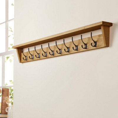 Solid Oak Coat Rack With Storage Shelf