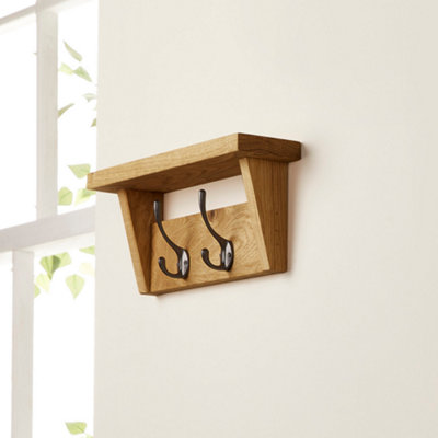 Off the Grain Solid Oak Coat Rack with Shelf Walnut Finish 2 Hooks DIY at B Q