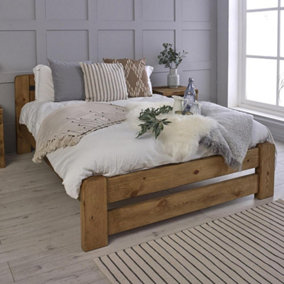 Off the Grain Solid Wood Bed Frame -Rustic Wooden Double Bed Frame Only