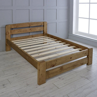 Off the Grain Solid Wood Bed Frame -Rustic Wooden King Size Bed Frame Only
