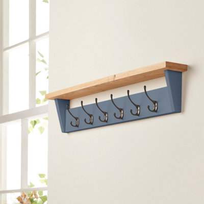 Off the Grain Stiffkey Blue Coat Rack with Storage Shelf 86cm L 6 Coat Hooks DIY at B Q