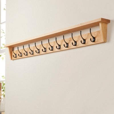 Off the Grain Wall Mounted Solid Oak Coat Rack with Storage Shelf 12 Hooks DIY at B Q