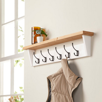 Off the Grain White Coat Rack with Storage Shelf - 86cm (L) 6 Coat Hooks