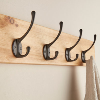 Off the Grain Wooden Coat Rack with Hooks Wall Mounted Coat Hanger with 4 Hooks 52cm Length DIY at B Q