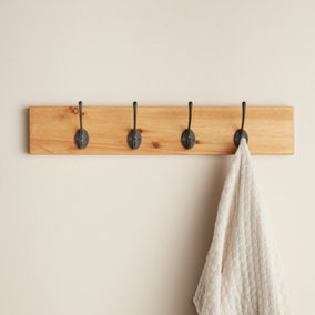 Off the Grain Wooden Coat Rack with Hooks - Wall Mounted Coat Hanger with 8 Hooks - 100cm Length