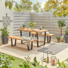 Off the Grain Wooden Garden Table and Bench Set  - 150cm (L) Wooden Table 4-6 Seater