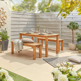 Off the Grain Wooden Garden Table and Bench Set - 180cm Length with two benches - Minimal Assembly Required