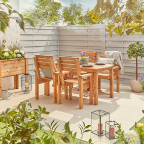 Off the Grain Wooden Garden Table and Chair Set - Handmade Rustic Garden Furniture  4 Seater - 140cm Table and Four Chairs