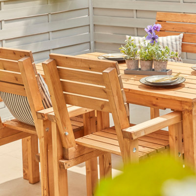 Off the Grain Wooden Garden Table and Chair Set - Handmade Rustic Garden Furniture  4 Seater - 140cm Table and Four Chairs