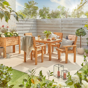 Off the Grain Wooden Garden Table and Chairs Set - Four Seater Outdoor Furniture Set