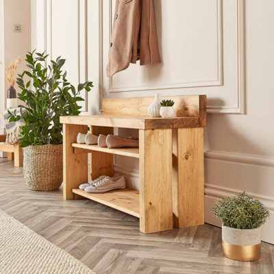 Off the Grain Wooden Shoe Storage Bench- Solid Wood Rustic