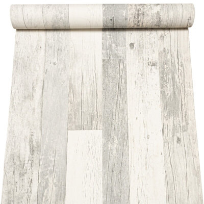 Off White Grey Wooden Plank Wallpaper Textured Paste The Wall Free Match Feature