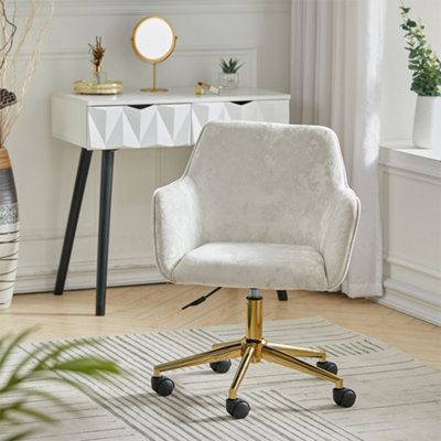 Off White Home Office Chair Velvet Effect Swivel Computer Desk Chair