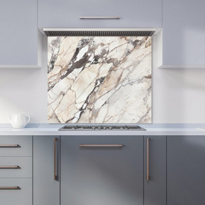 Off White Marble Effect Premium Glass Kitchen Splashback W700mm x H750mm