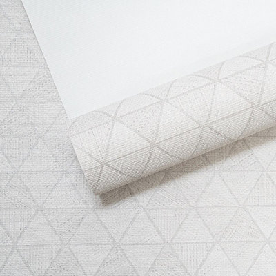 Off White Textured Wallpaper Metallic Silver Geometric Traingles Non-Woven Vinyl