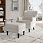 Off White Velvet Upholstered Occasional Armchair Studded Design Accent Chair with Ottoman Footstool