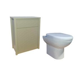 Off White WC Unit Round White Ceramic Toilet Pan Soft Close Seat & Cistern