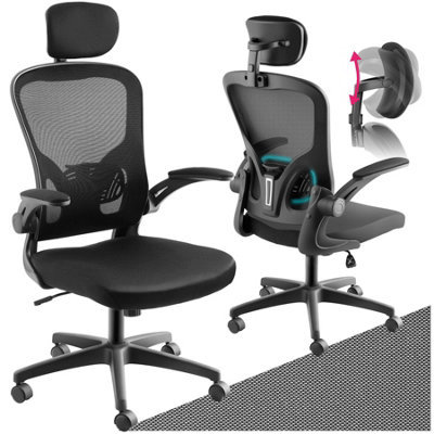 Office Chair Arges - ergonomic shape with adjustable lumbar support and headrest - black