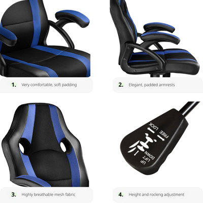 Office Chair Benny - ergonomic shape, comfortable padding - black/blue