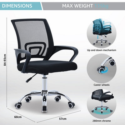 Office Chair Black Modern Curve Ergonomic With Swivel Wheels