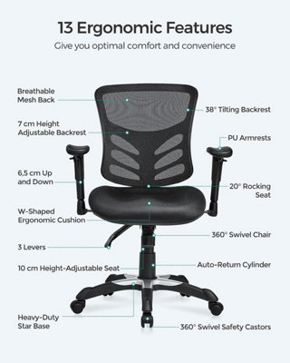 Office Chair Ergonomic, Computer Mesh Desk Chair, Adjustable Armrests, Unique Height Adjustable Backrest, Tilt Function