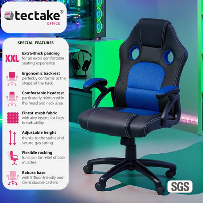 Office Chair Tyson - ergonomic shape, thick padding - black/blue