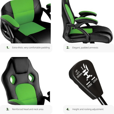 Office Chair Tyson - ergonomic shape, thick padding - black/green