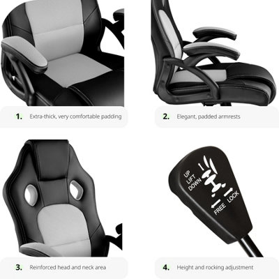 Office Chair Tyson - ergonomic shape, thick padding - black/grey