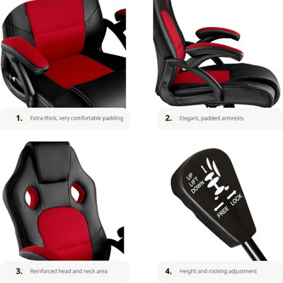 Office Chair Tyson - ergonomic shape, thick padding - black/red
