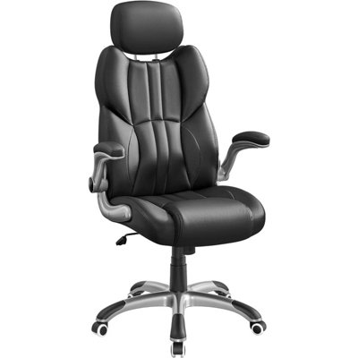 Office Chair with Adjustable Headrest, High Back 81 cm, Racing Sport Swivel Chair, Flip-Up Armrest Executive Chair PU, Black