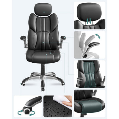 Office Chair with Adjustable Headrest, High Back 81 cm, Racing Sport Swivel Chair, Flip-Up Armrest Executive Chair PU, Black
