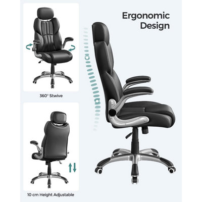 Office Chair with Adjustable Headrest, High Back 81 cm, Racing Sport Swivel Chair, Flip-Up Armrest Executive Chair PU, Black