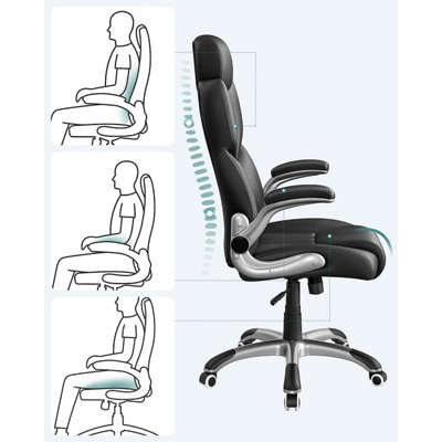 Office Chair with Adjustable Headrest, High Back 81 cm, Racing Sport Swivel Chair, Flip-Up Armrest Executive Chair PU, Black