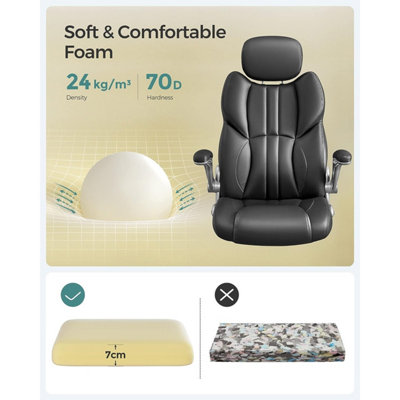 Office Chair with Adjustable Headrest, High Back 81 cm, Racing Sport Swivel Chair, Flip-Up Armrest Executive Chair PU, Black