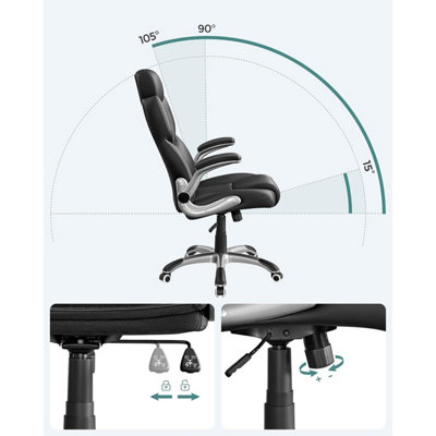 Office Chair with Adjustable Headrest, High Back 81 cm, Racing Sport Swivel Chair, Flip-Up Armrest Executive Chair PU, Black