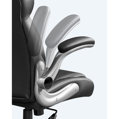 Office Chair with Adjustable Headrest, High Back 81 cm, Racing Sport Swivel Chair, Flip-Up Armrest Executive Chair PU, Black