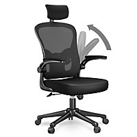 Office Desk Chair with Flip-Up Armrest, Adjustable Headrest and Lumbar Support or Home and Office-Black