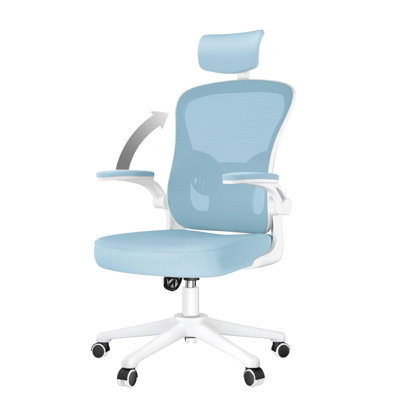 Office Desk Chair with Flip-Up Armrest, Adjustable Headrest and Lumbar Support or Home and Office-Blue