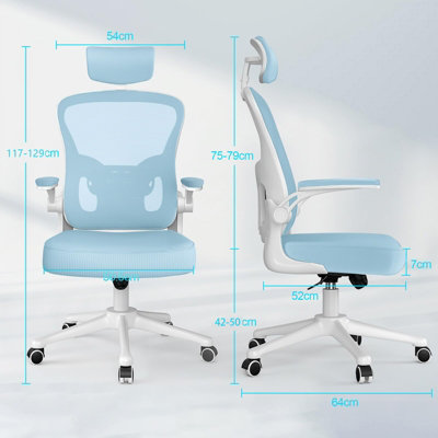 Office Desk Chair with Flip-Up Armrest, Adjustable Headrest and Lumbar Support or Home and Office-Blue