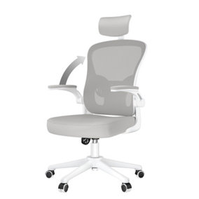 Office Desk Chair with Flip-Up Armrest, Adjustable Headrest and Lumbar Support or Home and Office-Grey