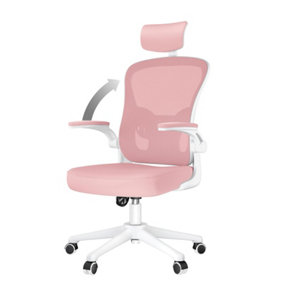 Office Desk Chair with Flip-Up Armrest, Adjustable Headrest and Lumbar Support or Home and Office-Pink