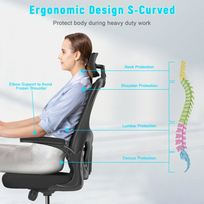 Office Desk Chair with Flip Up Armrest Adjustable Headrest and Lumbar Support or Home and Office