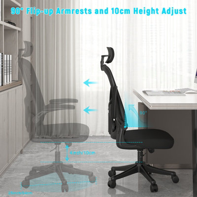 Office Desk Chair with Flip-Up Armrest, Adjustable Headrest and Lumbar Support or Home and Office