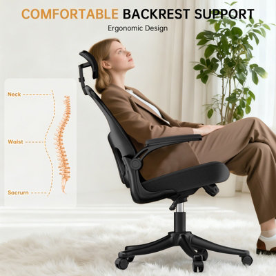 Ergonomic Office Chair With Adjustable Headrest, Lumbar Support And Flip Up Armrests