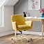 Office Desk Chair Yellow Velvet Upholstered Swivel Executive Computer Armchair for Home or Office