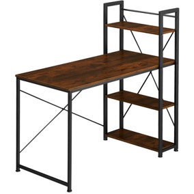 Office desk Hershey w/ integrated side shelf (122x61x120cm) - Industrial wood dark, rustic