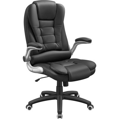Office Swivel Chair with 76 cm High Back Large Seat and Flip-Up Armrest Computer Desk Executive Chair PU OBG51BUK